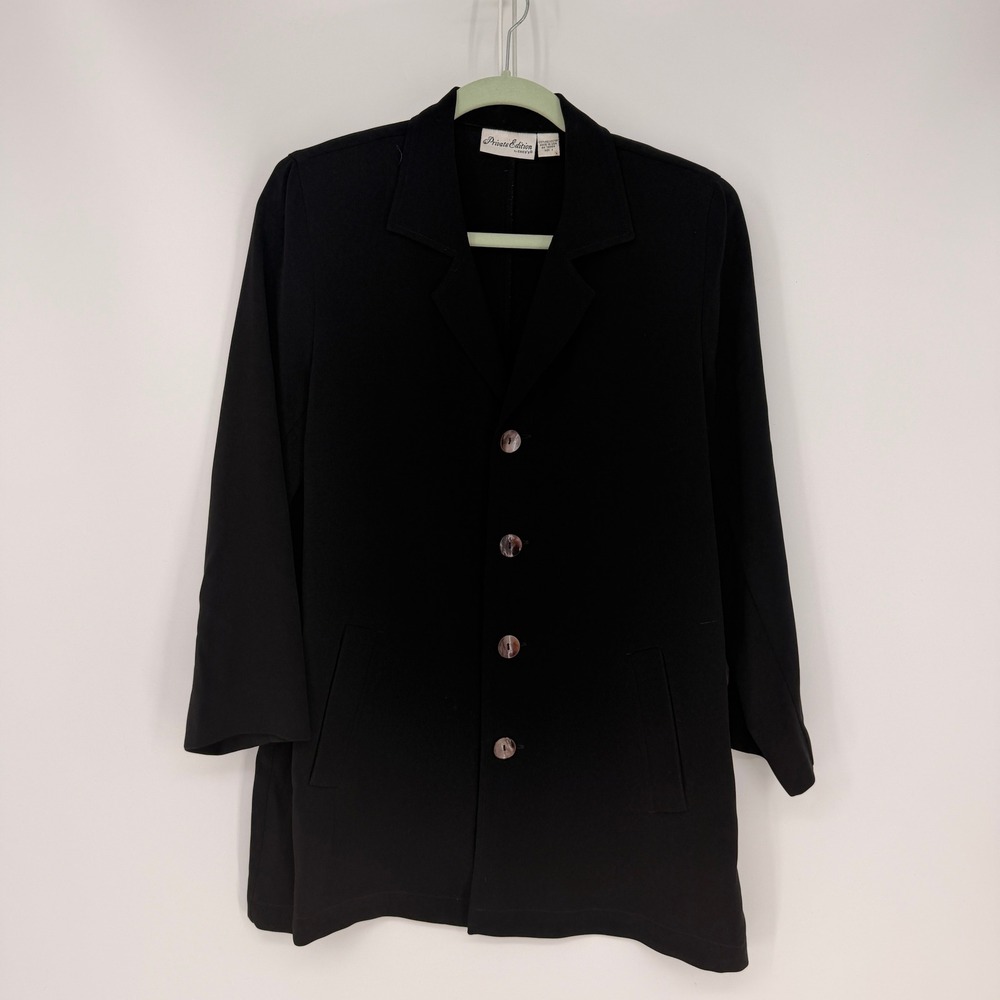 Private Edition Chicos Blazer Womens 1 Black Longline Jacket Professional Office